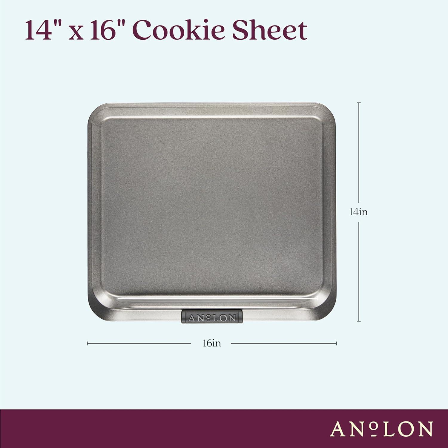 Anolon Advanced Bakeware 14" x 16" Nonstick Cookie Sheet with Silicone Grips Gray: Even-Heating, Soft-Grip, Steel