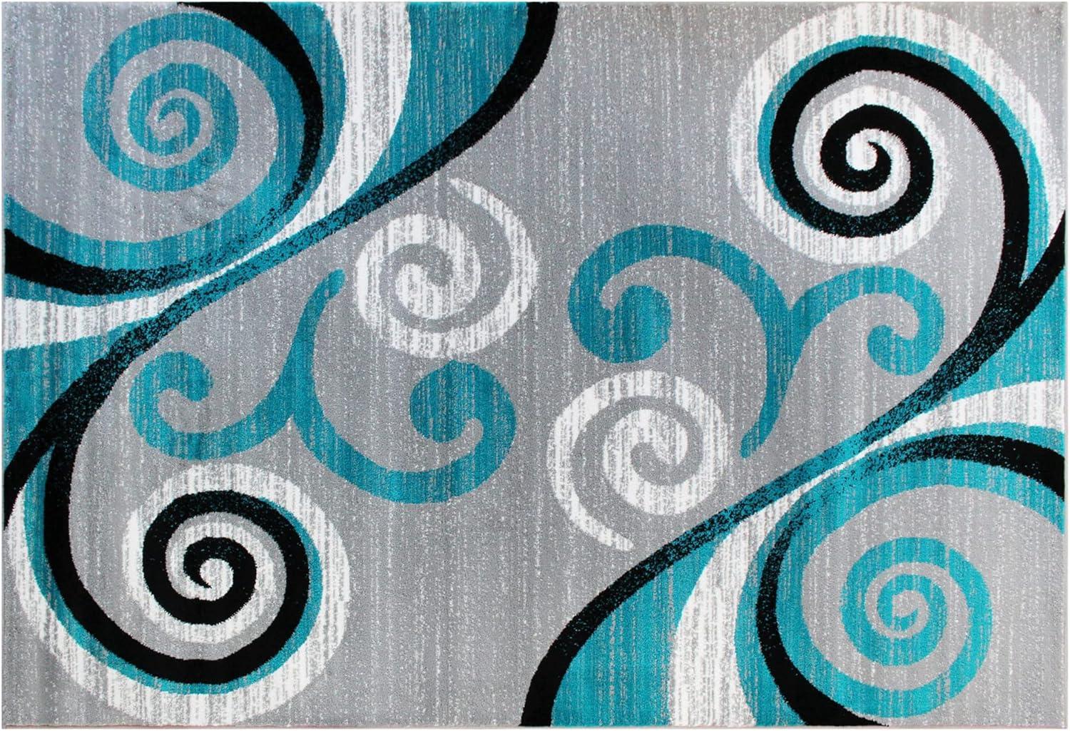 Flash Furniture Valli Rectangular Contemporary Black, White, Grey, Turquoise Area Rug, 5' x 7'