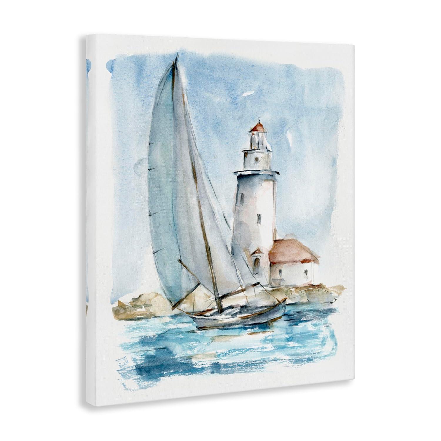 Stupell Industries Nautical Sailboat & Lighthouse Gallery Wrapped Canvas Wall Art, 24 x 30