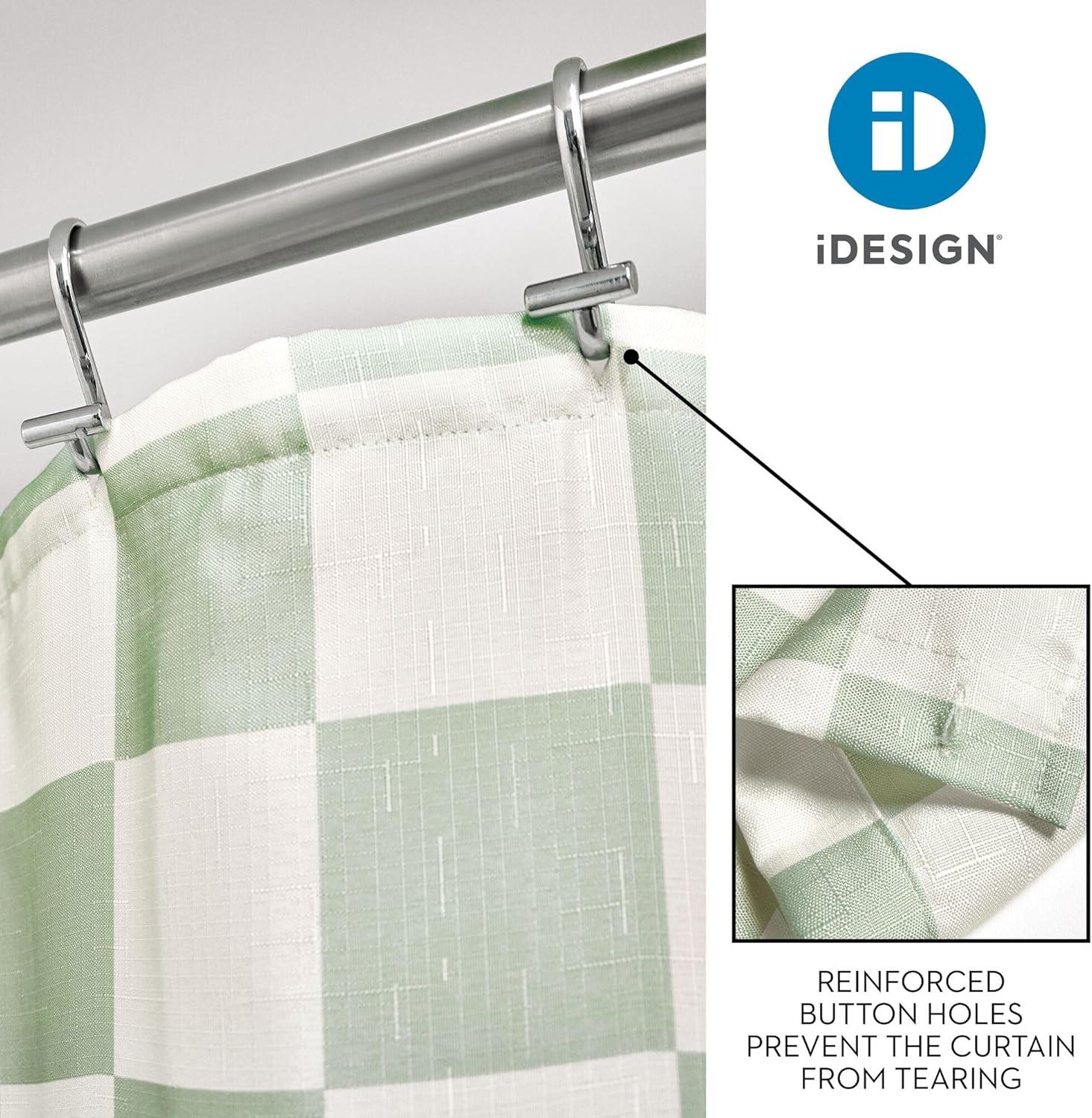 iDesign iDesign Checkered Polyester Shower Curtain - 12 Reinforced Buttonholes - 72" x 72" – Green/White