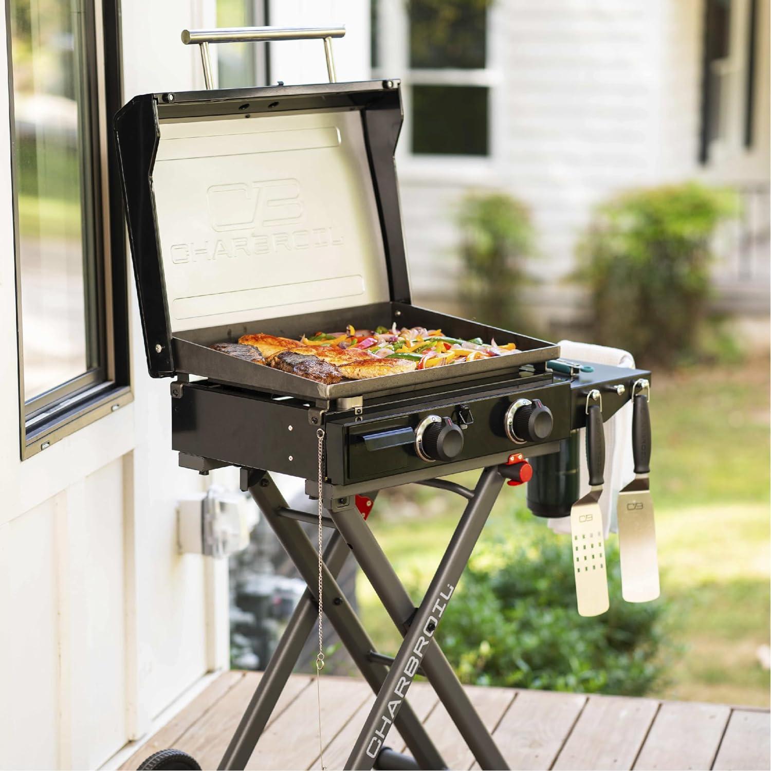 Charbroil Performance Series 22" Folding Cart 2-Burner Portable Flat Top Gas Griddle, Black