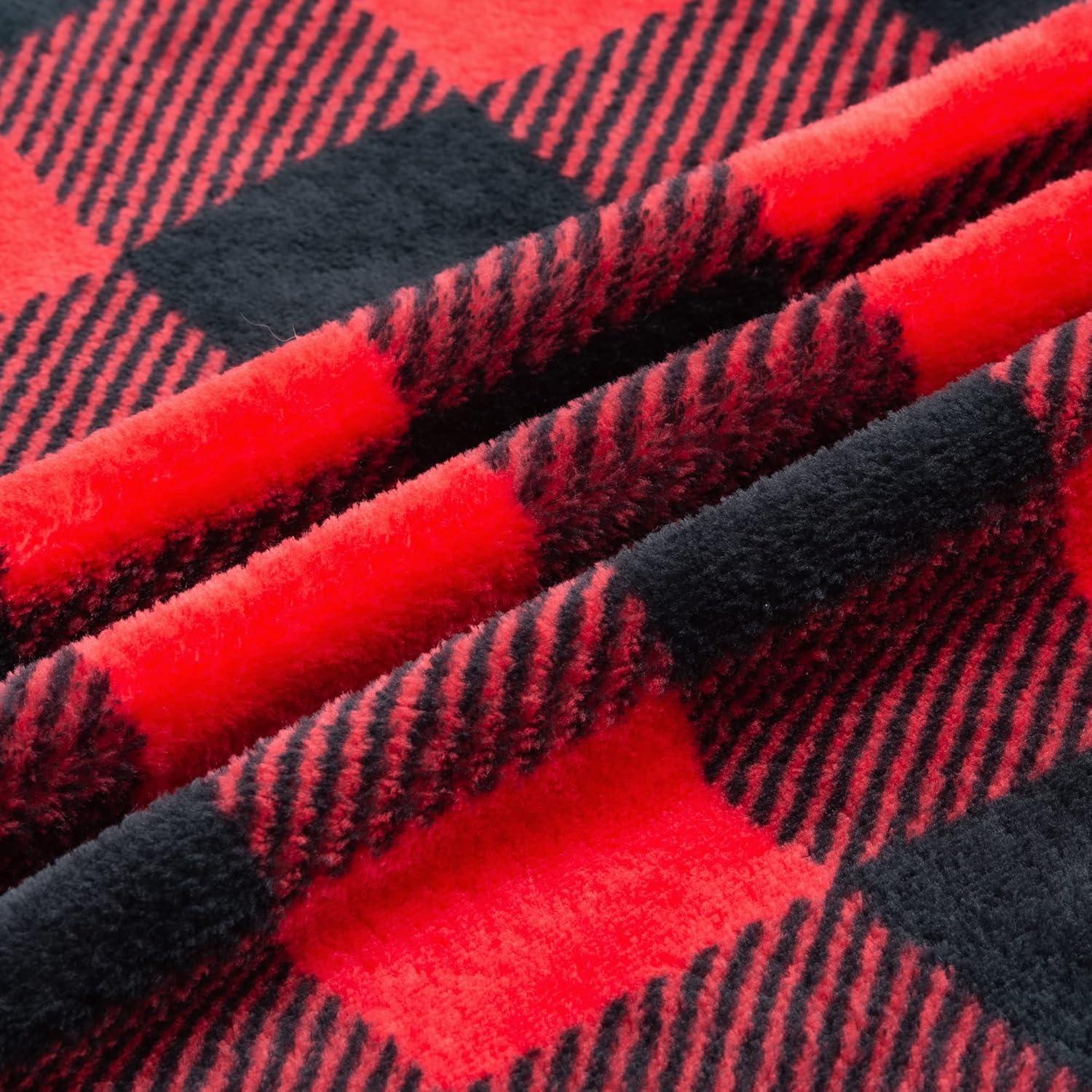 Fleece Throw Blanket for Couch Sofa Bed, Buffalo Plaid Decor Red and Black Checkered Blanket, Cozy Fuzzy Soft Lightweight Warm Blankets for Winter and Spring