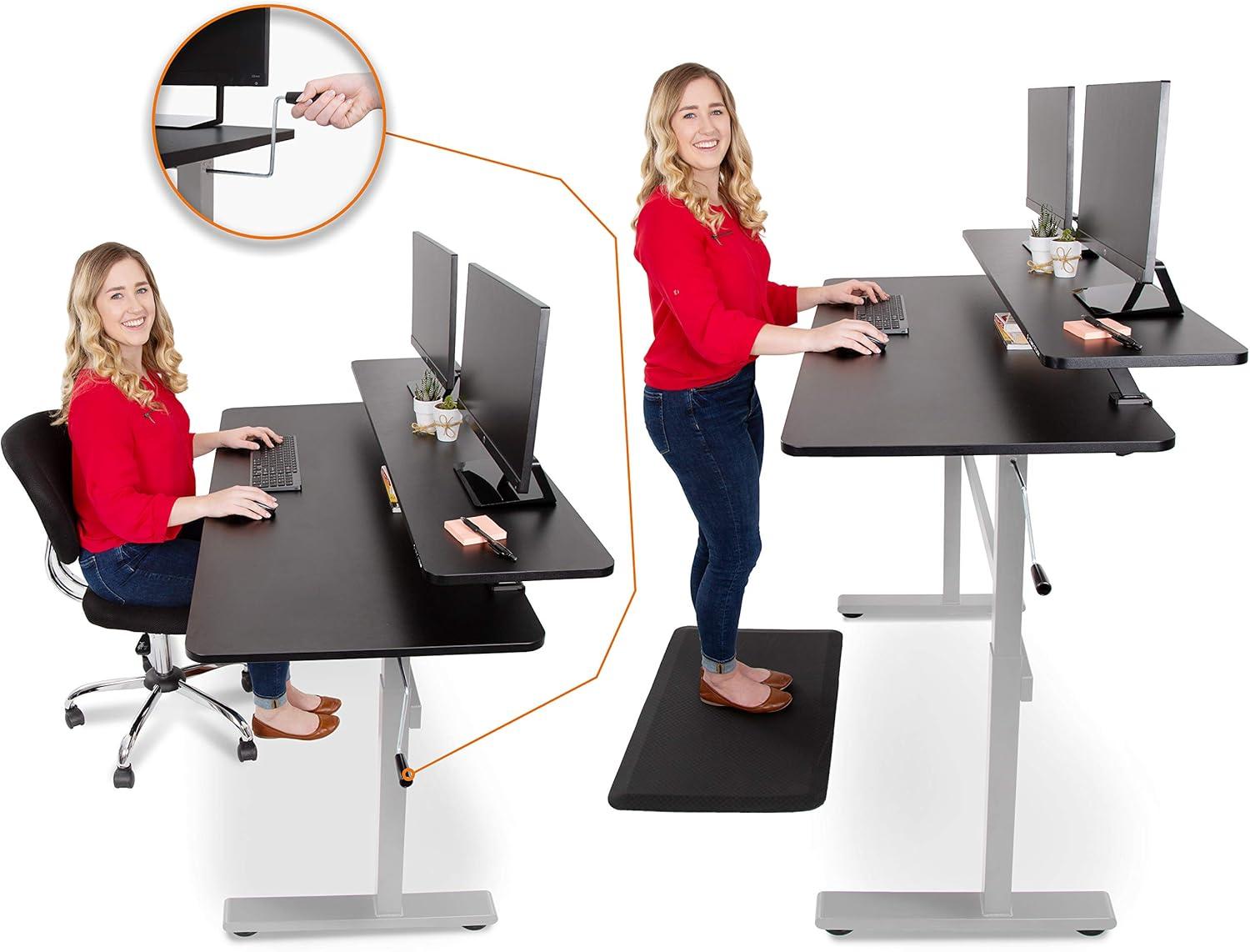 Tranzendesk Standing Desk With Clamp-On Shelf - 55" | Sit to Stand Workstation with 55" Monitor Stand - Black