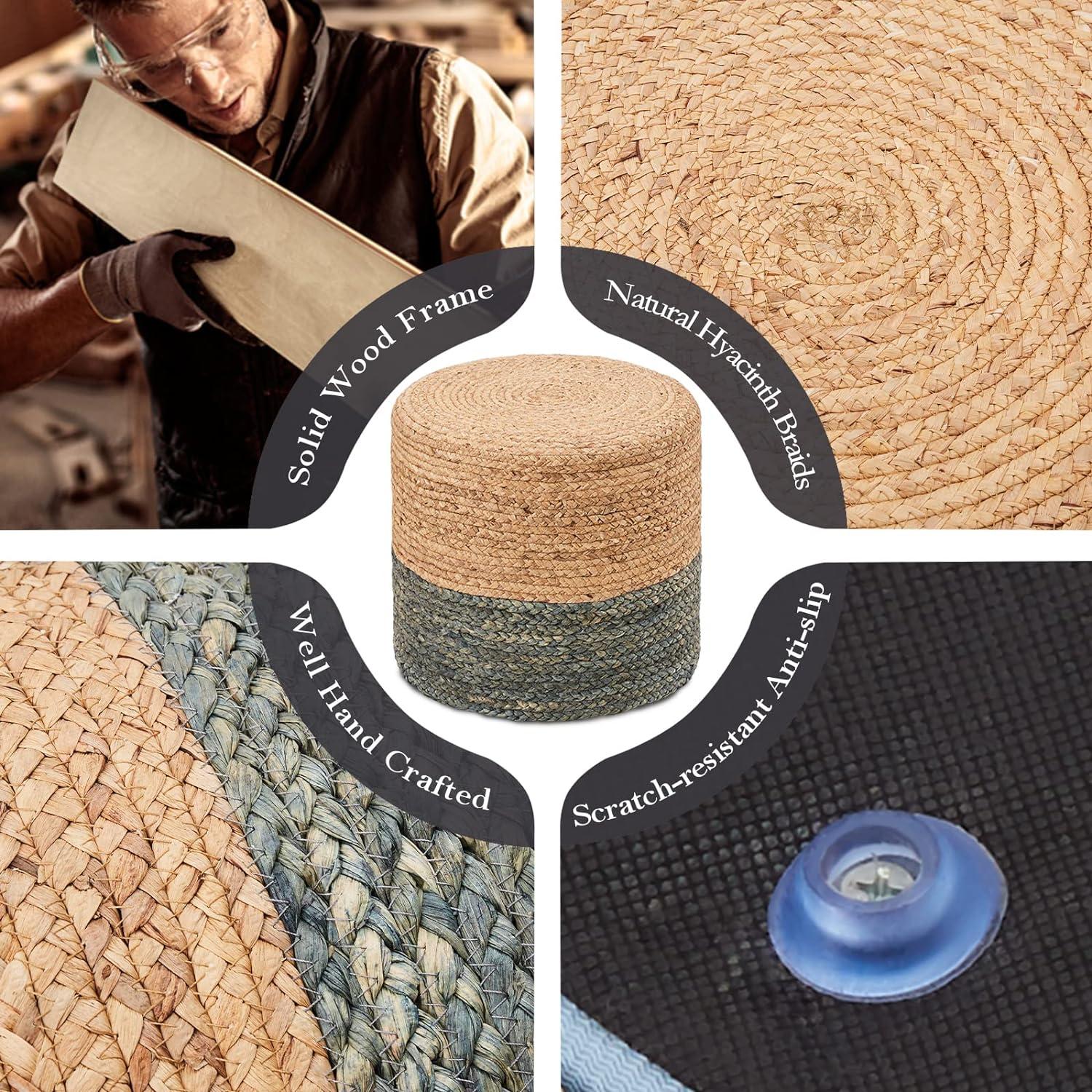 Mxfurhawa Pouf Ottoman Round Patio Foot Stool Outdoor, Natural Seagrass