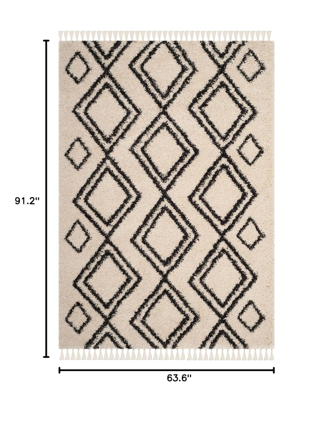 Moroccan Fringe Shag MFG247 Power Loomed Indoor Area Rug - Cream/Charcoal - 5'3"x7'6" - Safavieh.