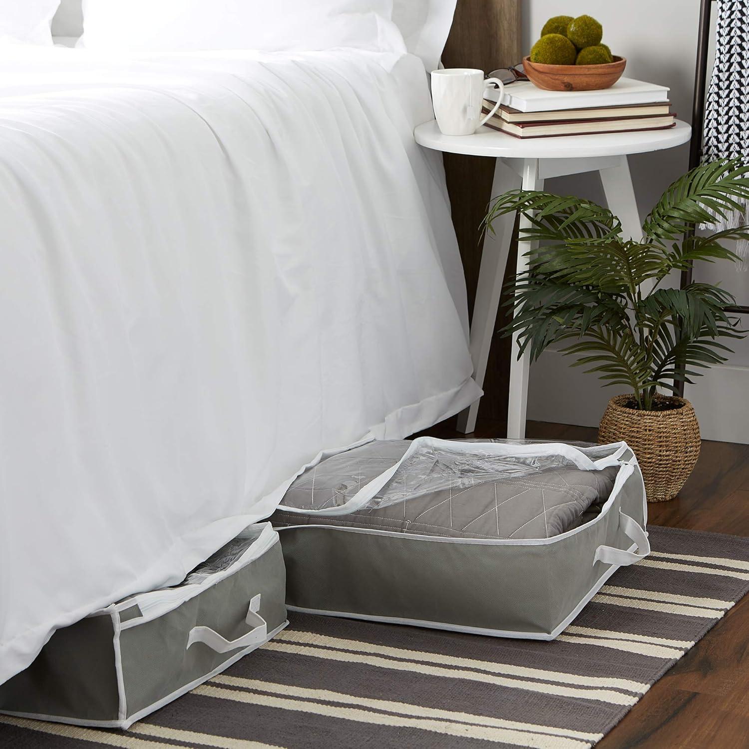 Gray Plastic Collapsible Underbed Storage Set with Lids