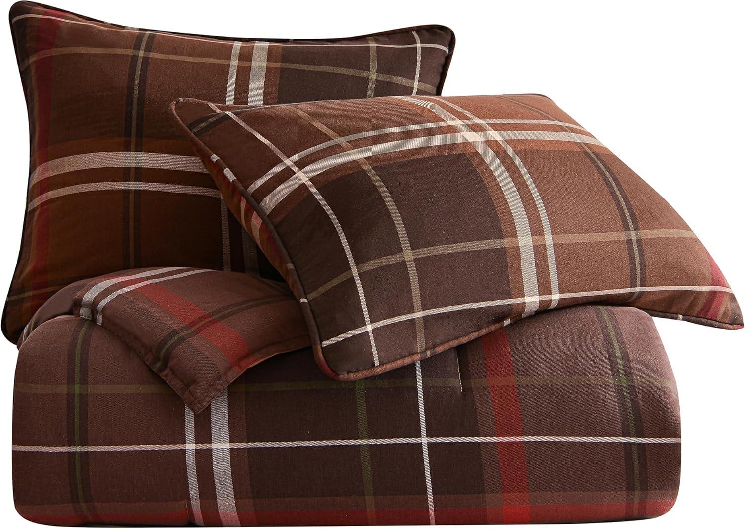 Jackson Brown Plaid Cotton Queen Comforter Set with Shams