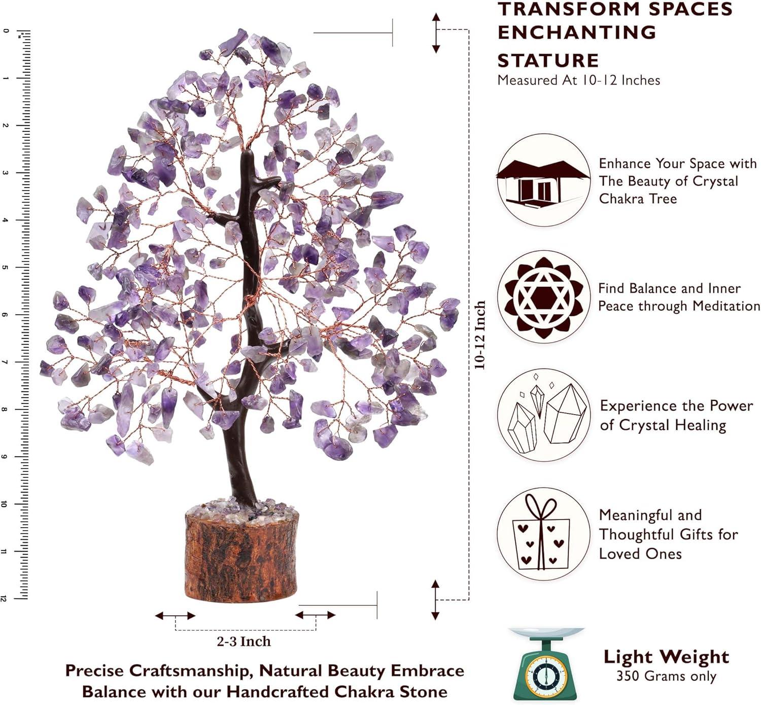 Amethyst Chakra Tree of Life - Crystal Tree for Positive Energy, Feng Shui Decor - Handmade Gemstone Tree, Good Luck Money Bonsai, Purple Healing Crystals, Meditation Stone, Spiritual Mystical Gift