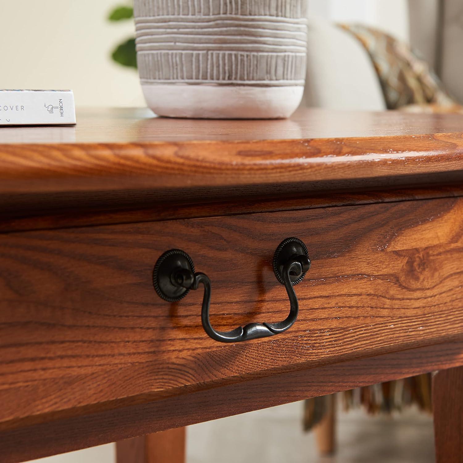 Medium Oak Oval Wood Coffee Table with Storage Drawer