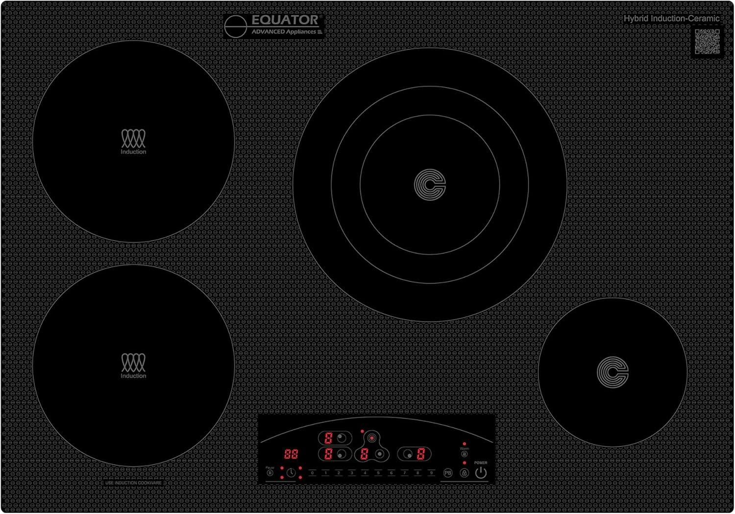 Equator Design 30" Electric Hybrid CERAMIC-INDUCTION 4 Burner Cooktop 220V