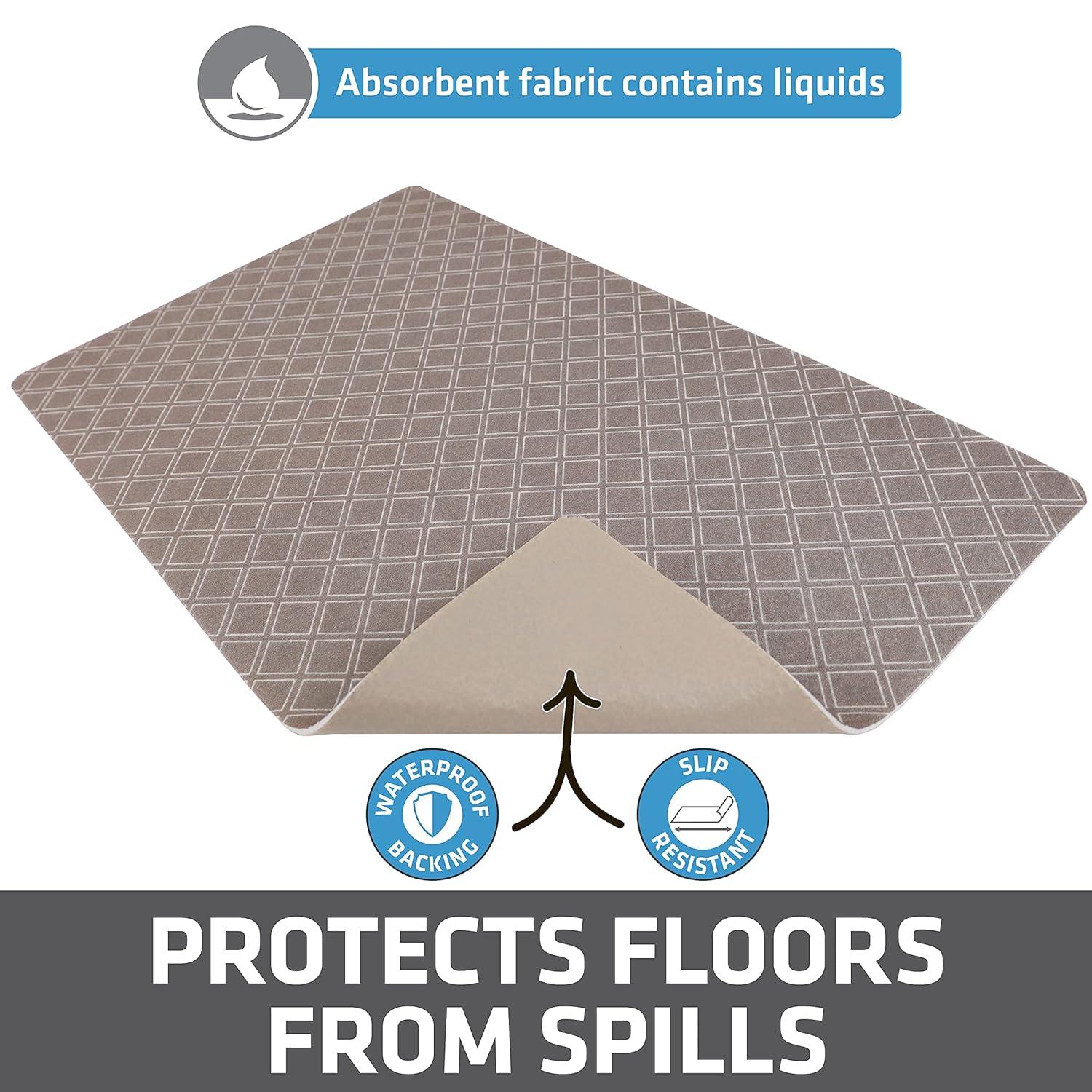 Pet Bowl Placemat, Feeding Mat For Dog & Cat - Thin, Absorbent, Waterproof, Machine Washable