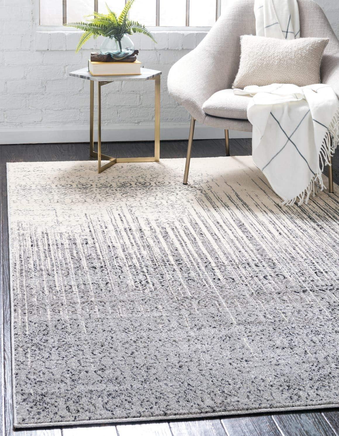 Unique Loom Del Mar Collection Area Rug - Jennifer (5' 1" x 8' Rectangle Gray/Black)