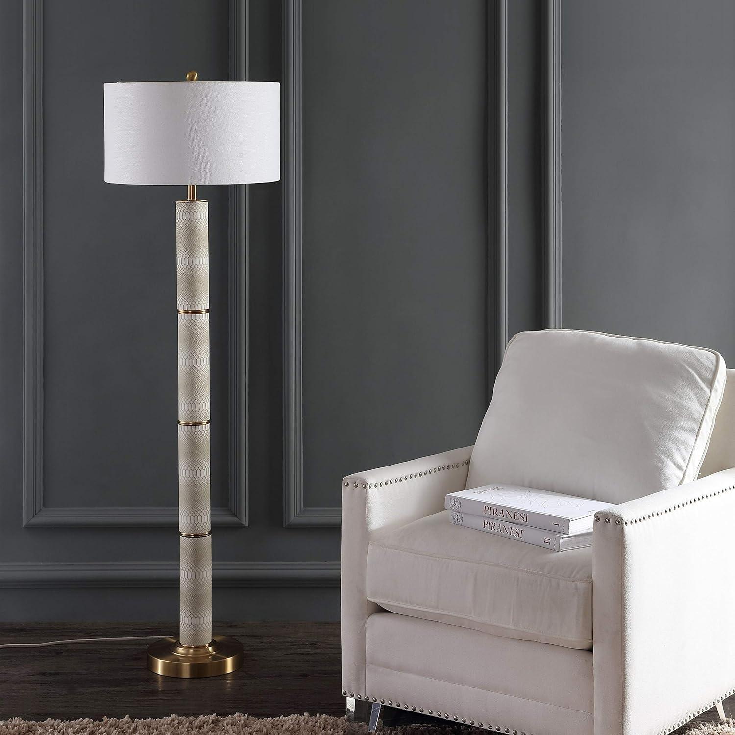 Marcello 60.5 Inch H Faux Snakeskin Floor Lamp - Off White - Safavieh