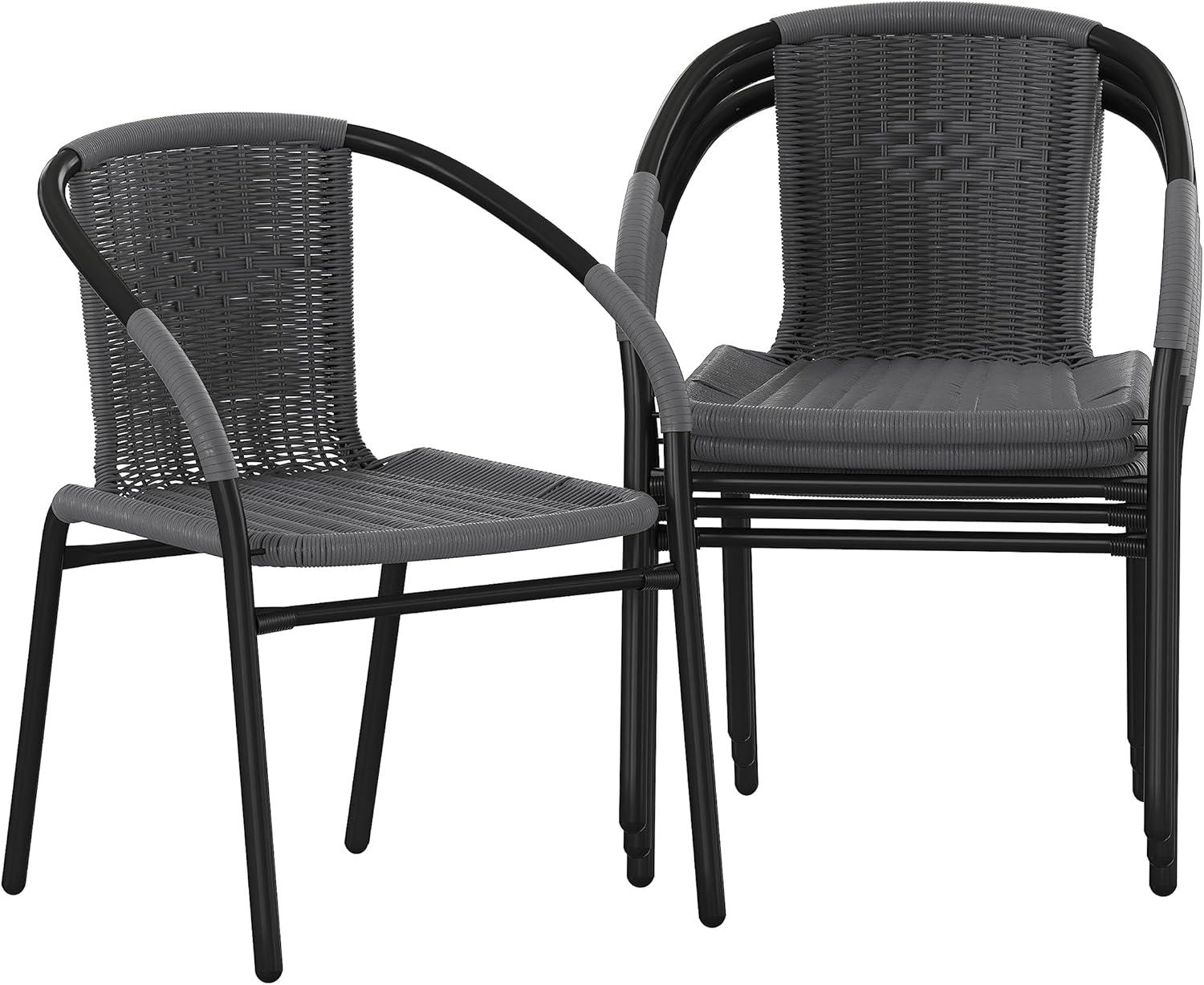 Flash Furniture Lila 4 Pack Gray Rattan Indoor-Outdoor Restaurant Stack Chair