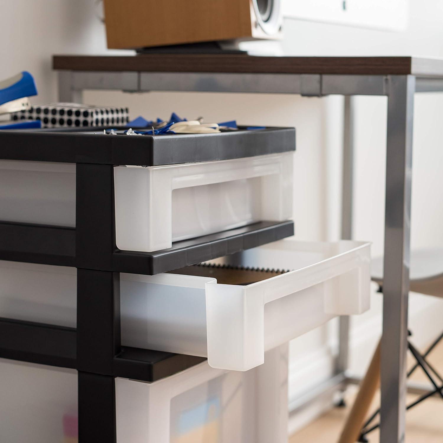 Black and Pearl 4-Drawer Plastic Rolling Storage Cart