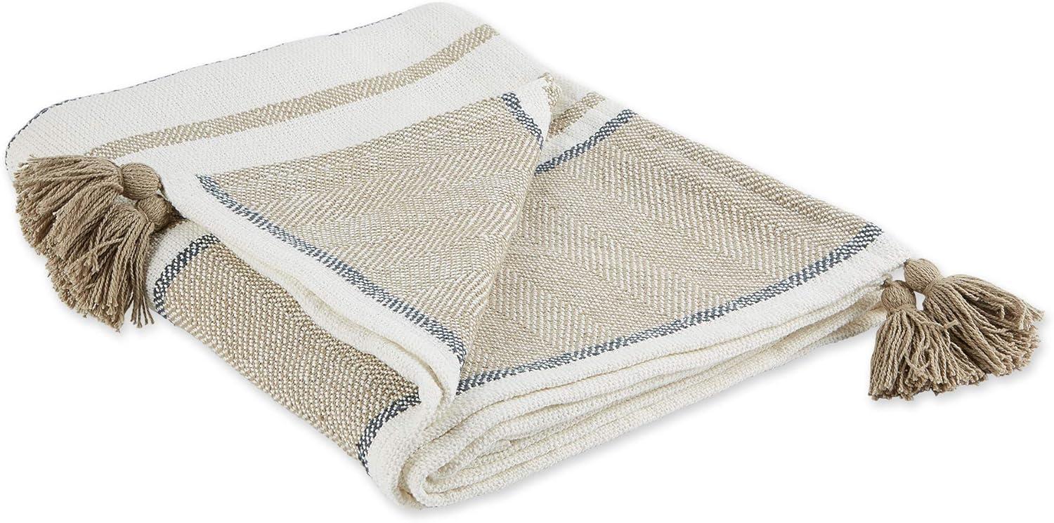 2-Tone Chevron Striped Throw Blanket Stone/Mineral - Design Imports: Hypoallergenic, Machine Washable, 50x60"