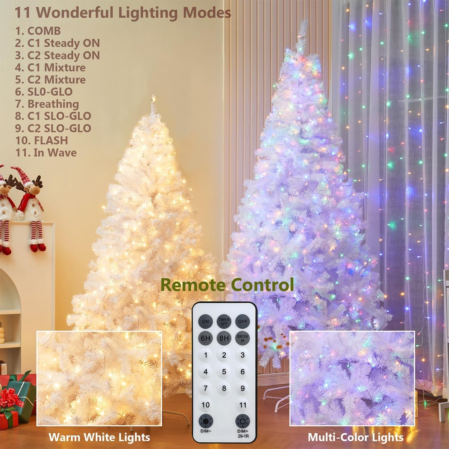 6-Foot White PVC Christmas Tree with Multicolor LED Lights