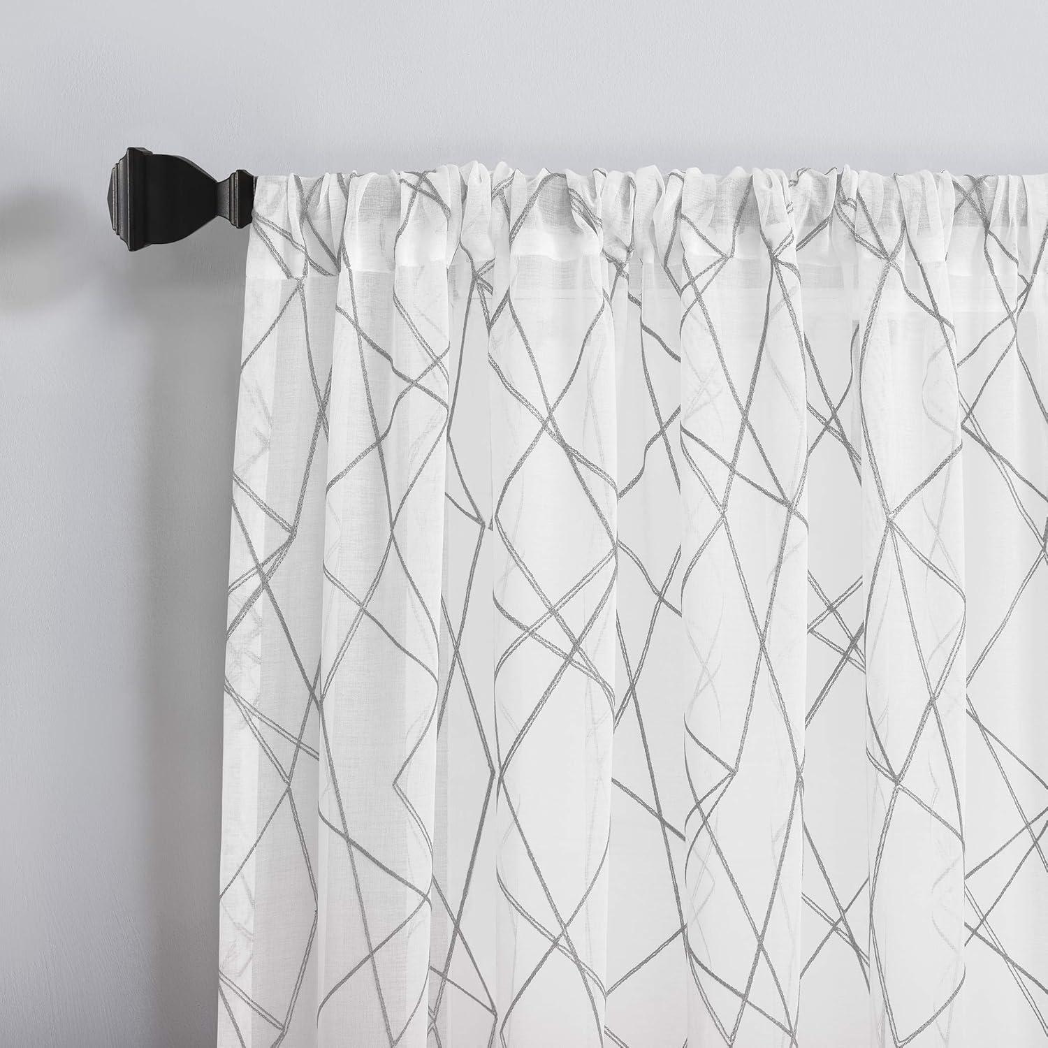 No. 918 Light Filtering Abstract Geometric Embroidery Rod Pocket Curtain Panel