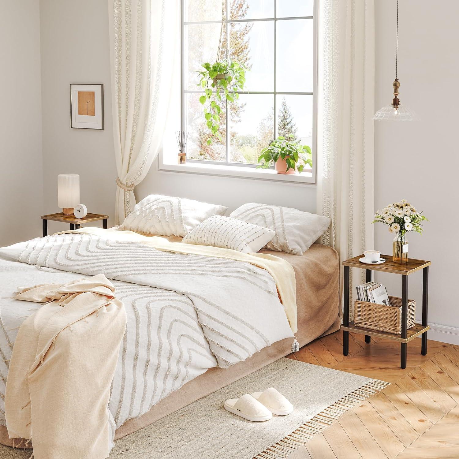 End Table, Set of 2, Side Table, Nightstand, 2-Tier Storage Shelf, Sofa Table for Small Space, Living Room, Bed Room TB01BB035