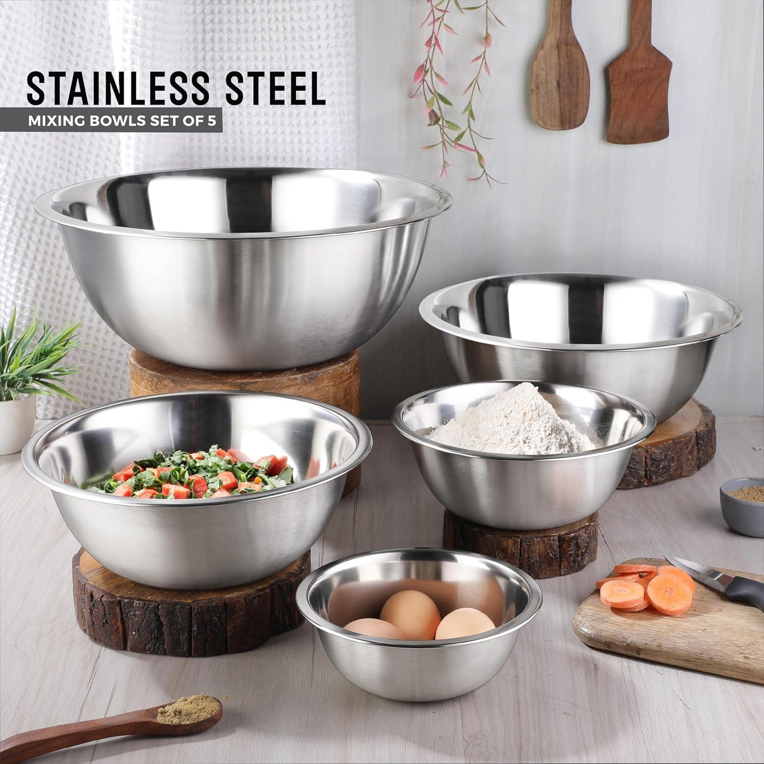 Stainless Steel Nesting Mixing Bowls Set of 5 for Kitchen