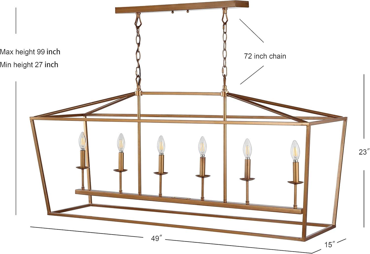Pagoda 49" Linear 6-Bulb Lantern Metal LED Pendant, Antique Gold