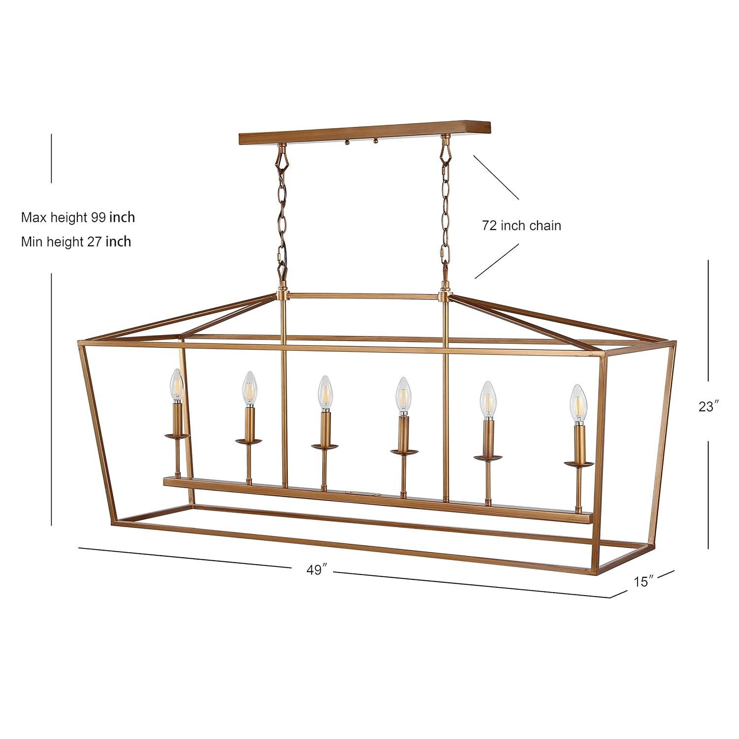 Pagoda 49" Linear 6-Bulb Lantern Metal LED Pendant, Antique Gold