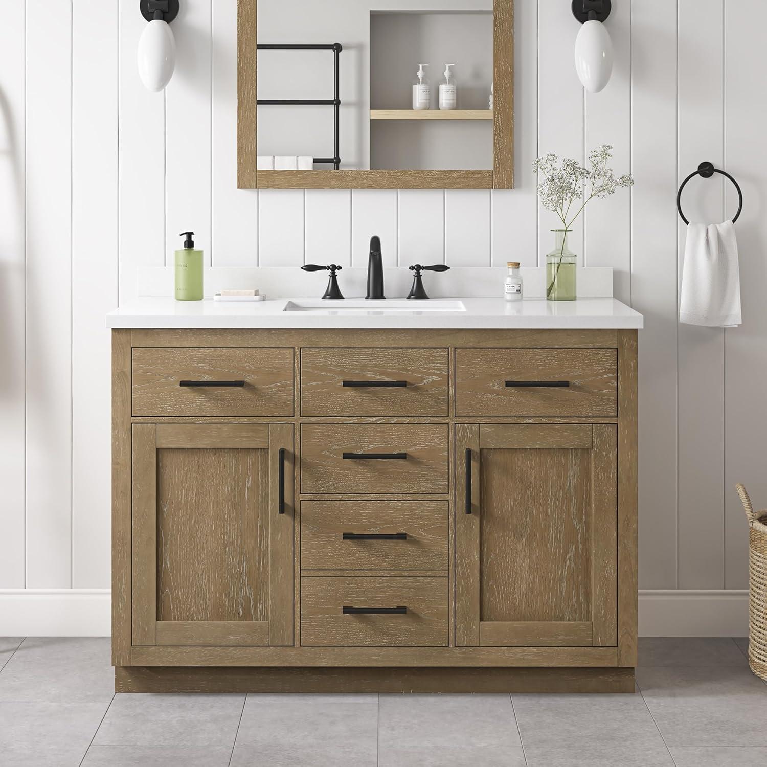 Bailey 48" Driftwood Oak Single Bathroom Vanity with Quartz Top