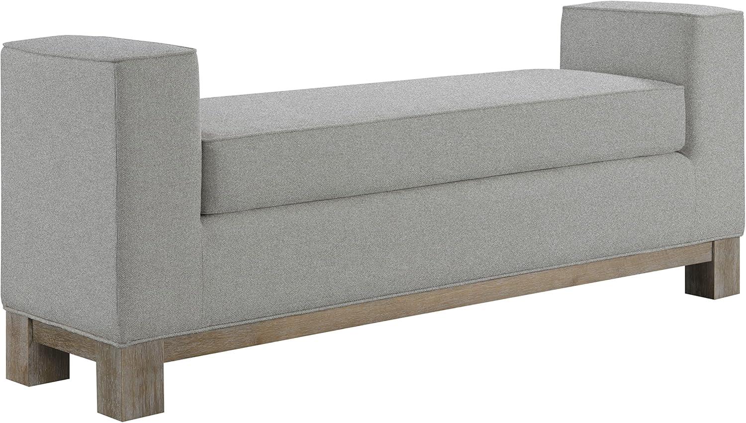 Gray Stain-Resistant Upholstered Bedroom Bench with Oak Base