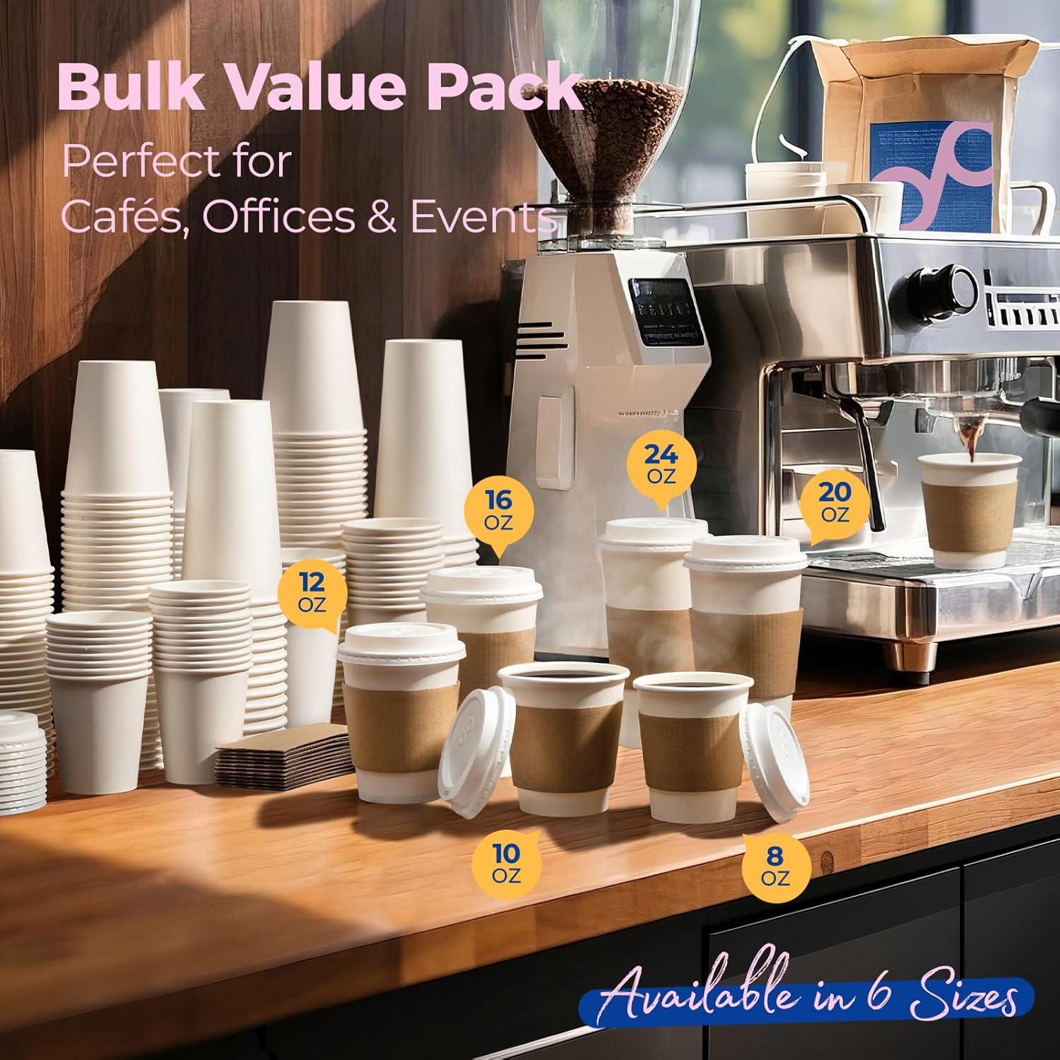 FAST APPLIANCES LLC Paper Cups,Cups,Disposable Cups 100 Pack 12 Oz Leak-Proof Coffee Cups With Lids And Sleeves Disposable Paper To Go Hot Coffee Cups For Home, Business, Office, Cafes And Parties