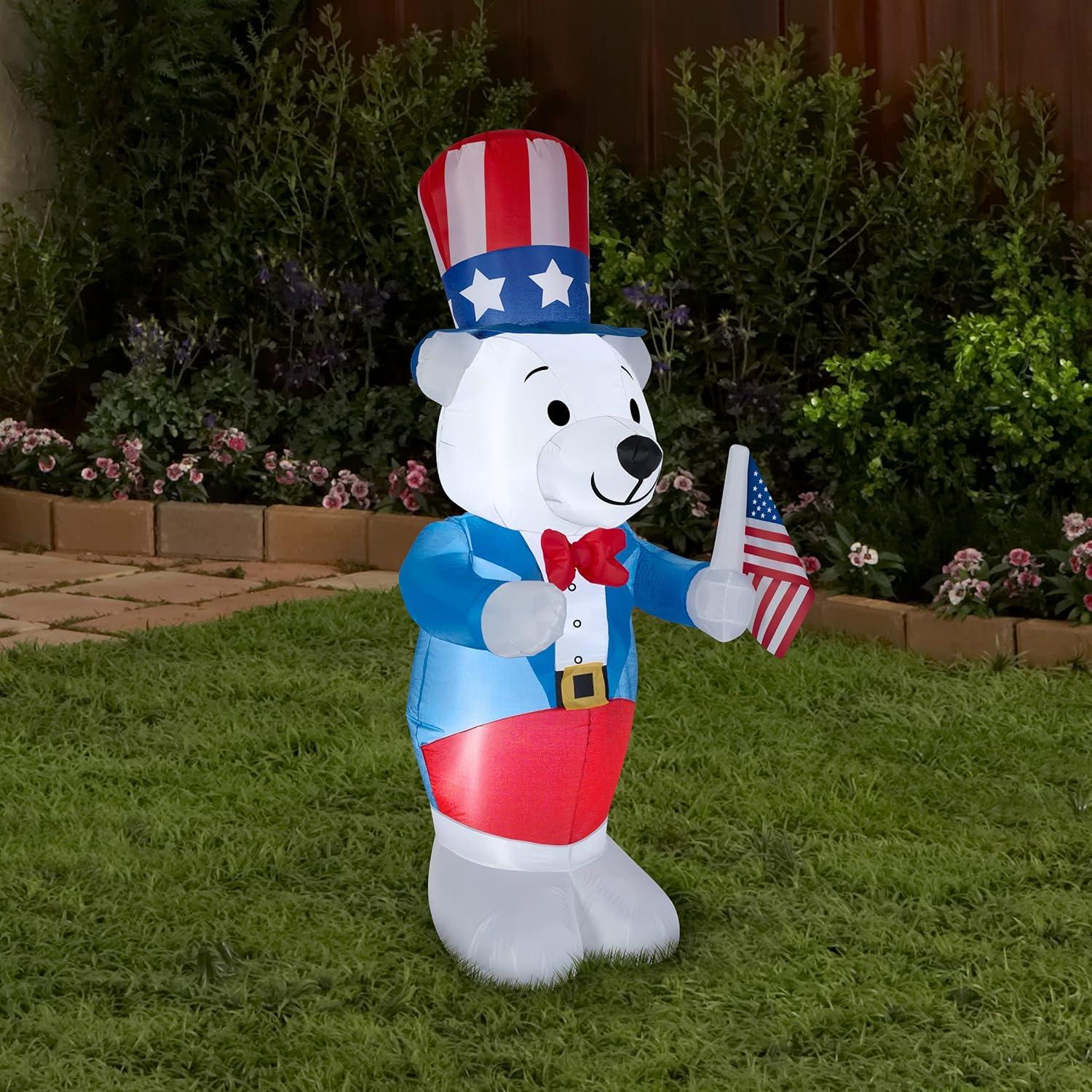 4' Lighted Inflatable Fourth of July Bear - National Tree Company