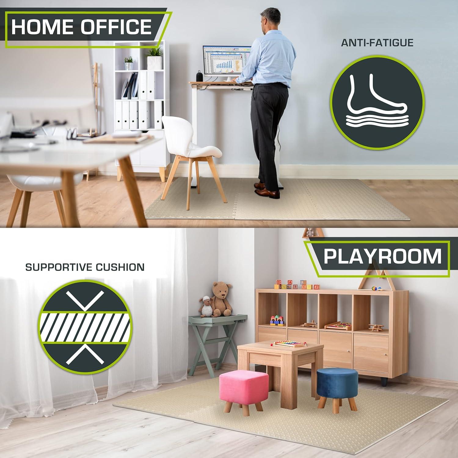 ProsourceFit Exercise Puzzle Mat 1/2-in, Beige, 24 Sq Ft - 6 Tiles