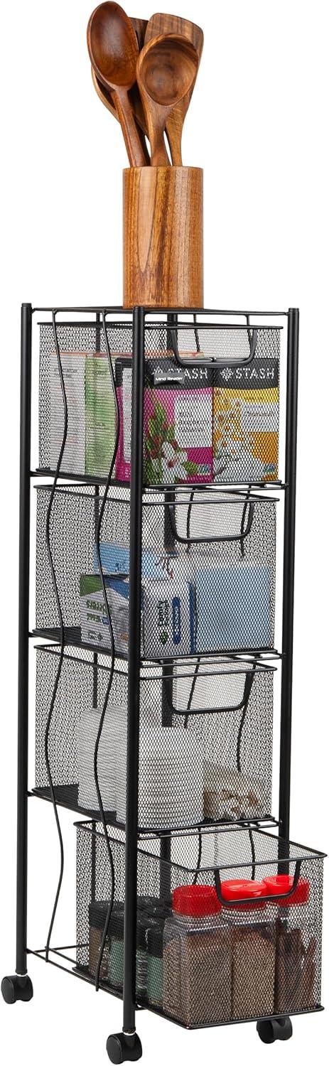 Mind Reader Mind Reader Rolling Cabinet with Drawers, Desk Organizer, Storage, 8"L x 11"W x 31.5"H, Black
