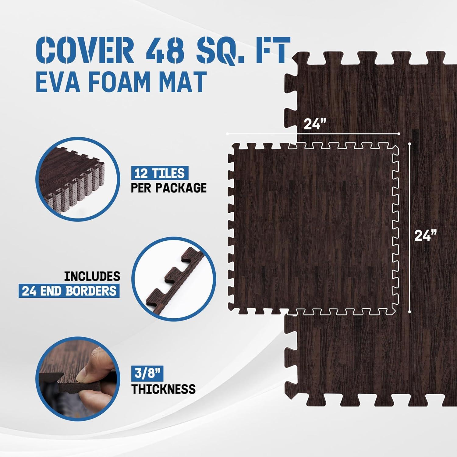 Bme Premium 24" L x 24" W x 0.375" EVA Interlocking Foam Floor Tiles, Non-Slip Gym Mats for Muti-use
