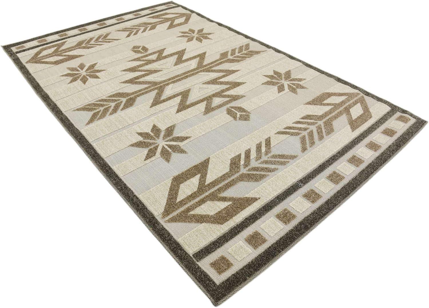 Beige and Brown Rectangular Striped Outdoor Rug