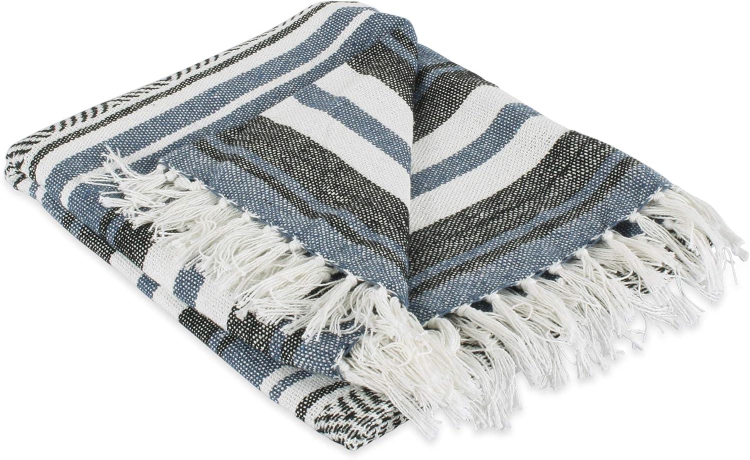 50"x60" Farmhouse Striped Throw Blanket Blue - Design Imports: Cozy Cotton, Machine Washable