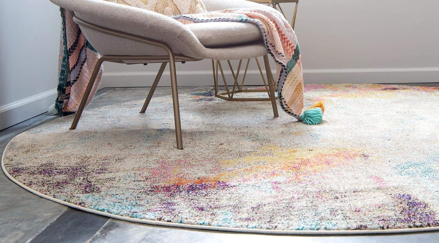 Chromatic Round Multicolor Abstract Stain-Resistant Rug