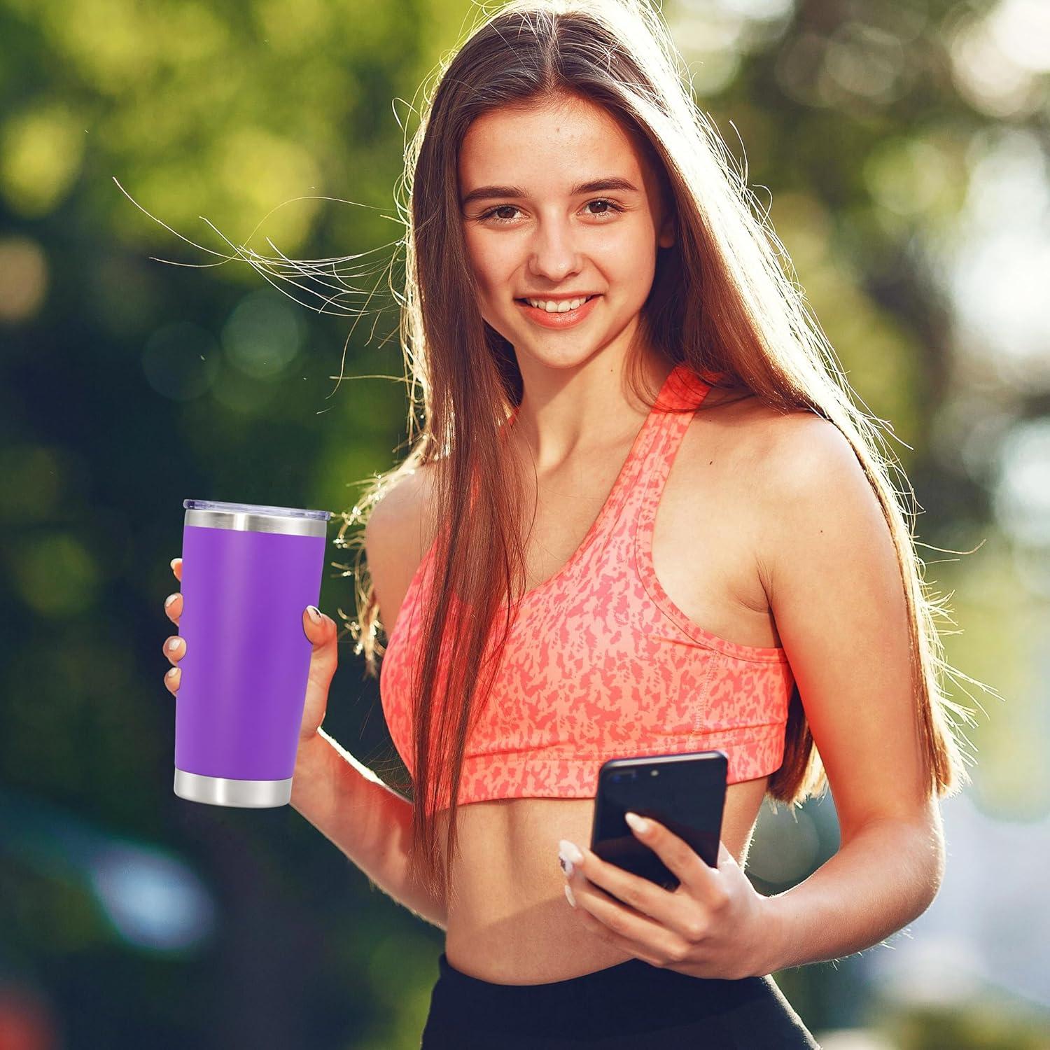 20oz Tumbler Bulk Stainless Steel Tumblers with Lid Vacuum Insulated Double Wall Travel Coffee Mug Powder Coated Tumbler Cup for Hot and Cold Drinks(Purple, 1 pack)