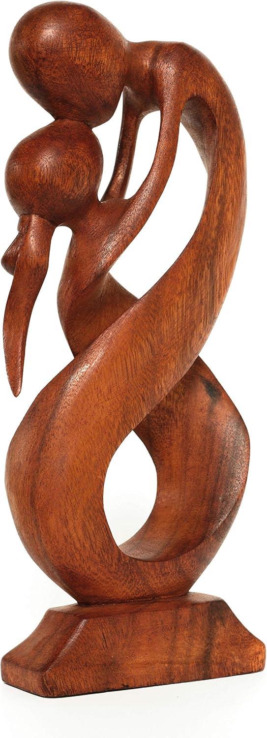 12" Handcrafted Suar Wood Abstract Couple Statue