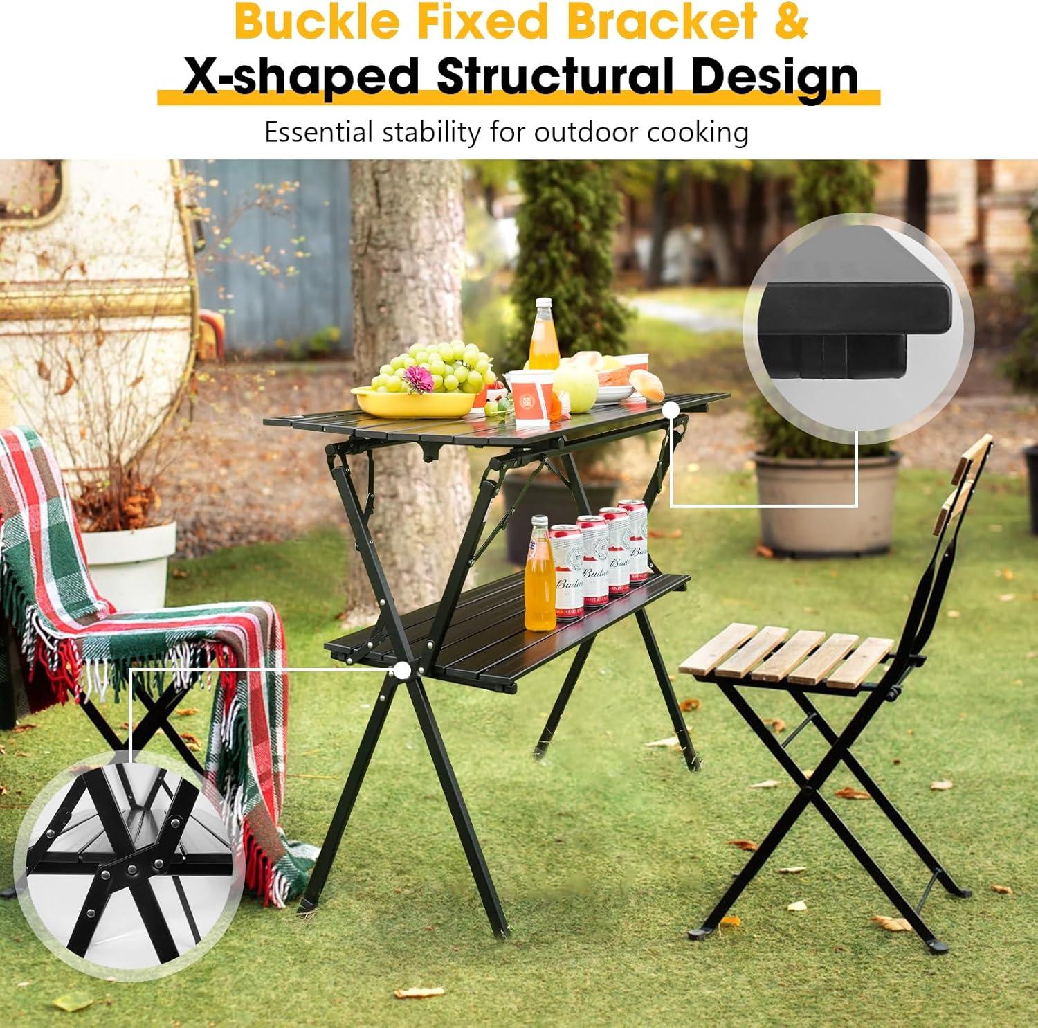 AREFFA Folding Camping Table, Portable Lightweight Foldable Large Camp Tables with Carry Bag, Double-layer Aluminum Outdoor Cooking Table