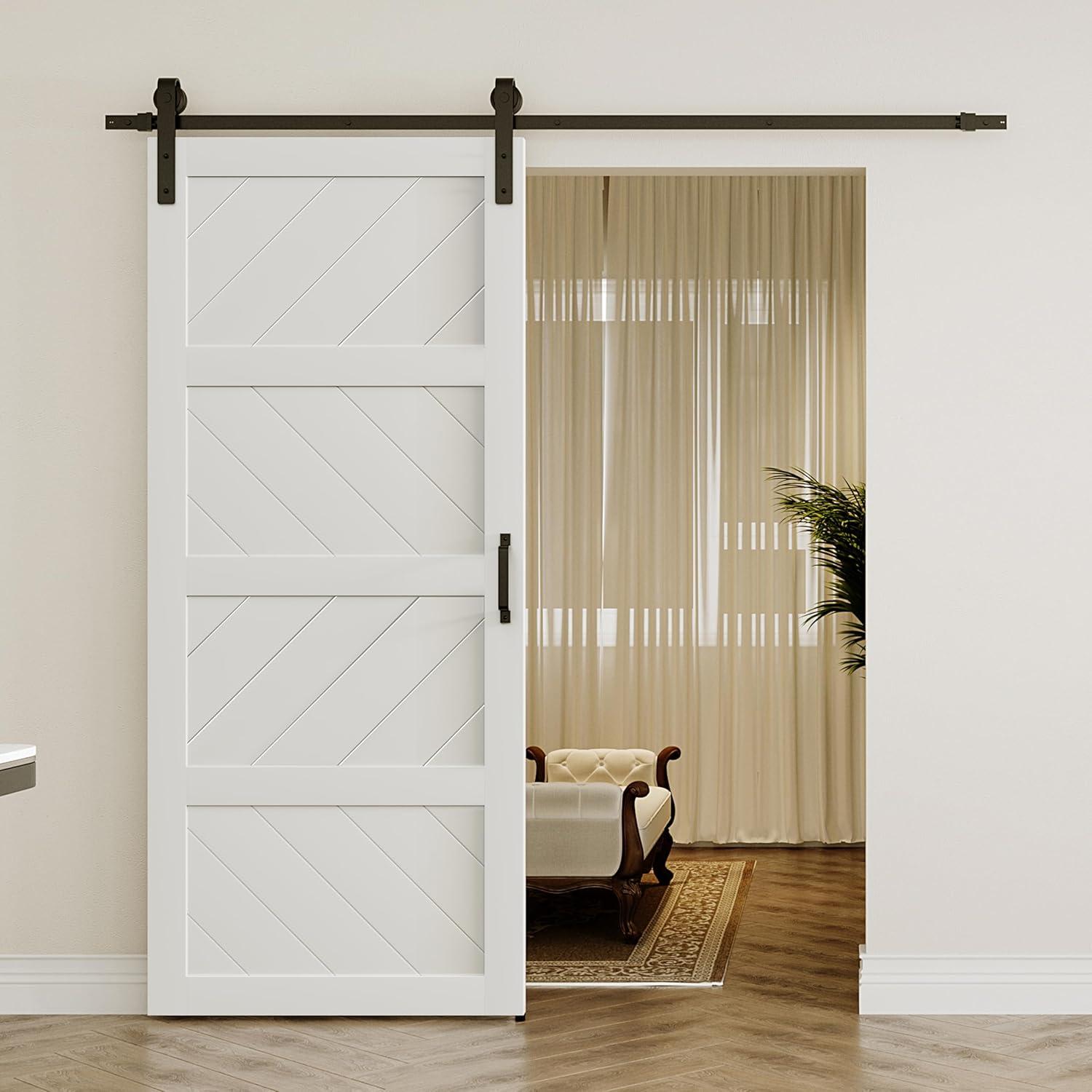 Sliding Barn Door 48”x84”, Black Barn Door with Modern Paneled Wave Design, Complete Barn Door Set, Waterproof PVC Surface, Assembly Required for Bedroom, Living Room, Closet, or Bathroom