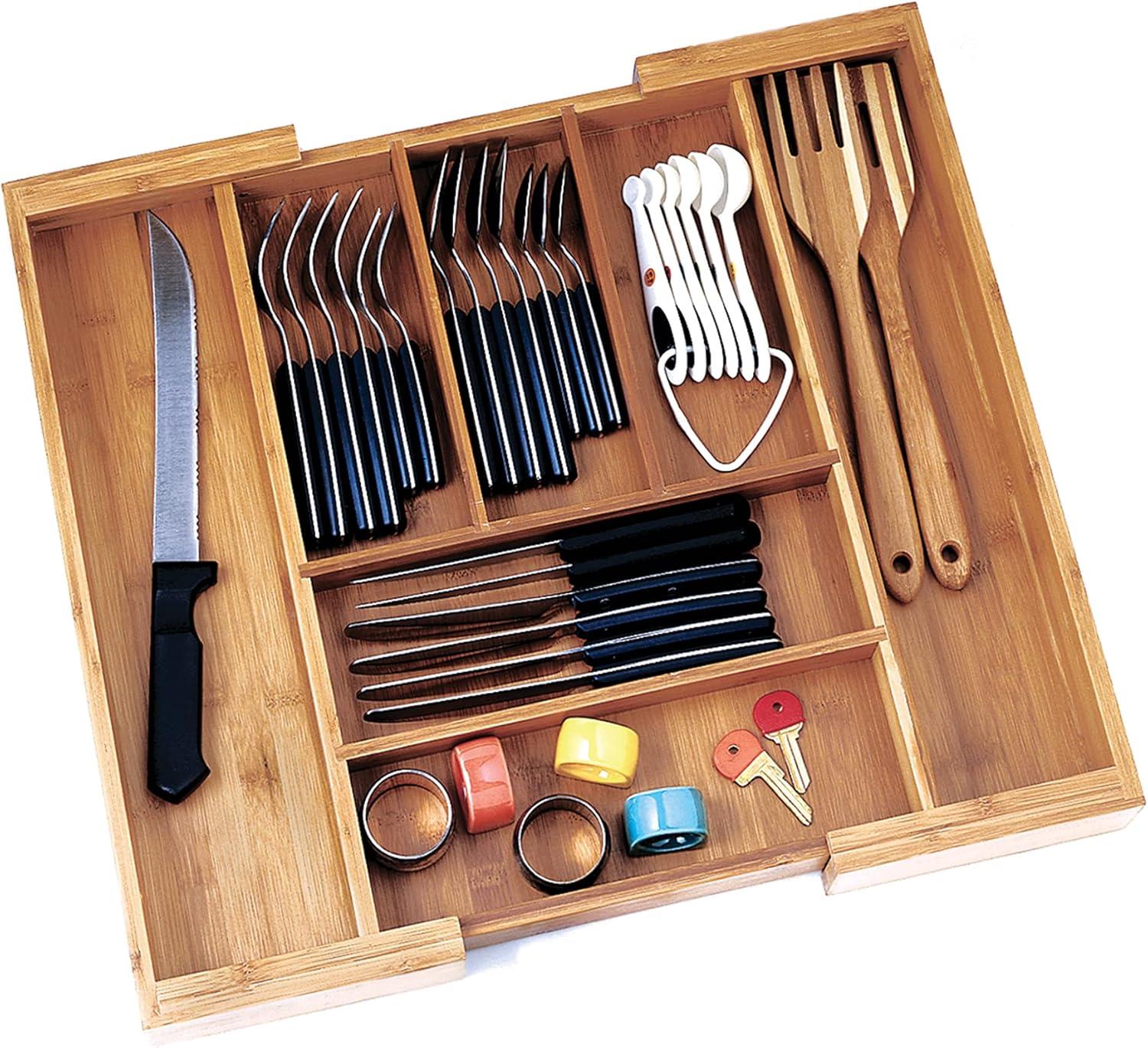 Adjustable Bamboo Expandable Drawer Organizer with Multiple Slots