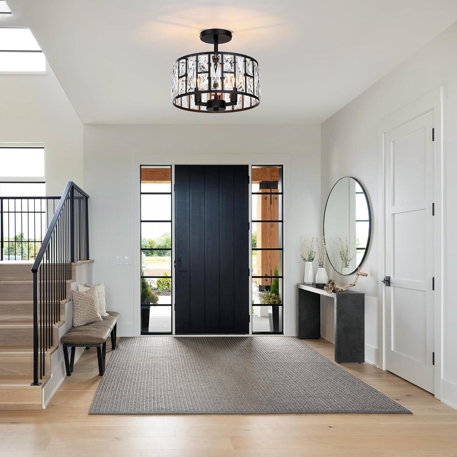 Mercer41 Kyersten 12" 3-Light Crystal Semi Flush Mount