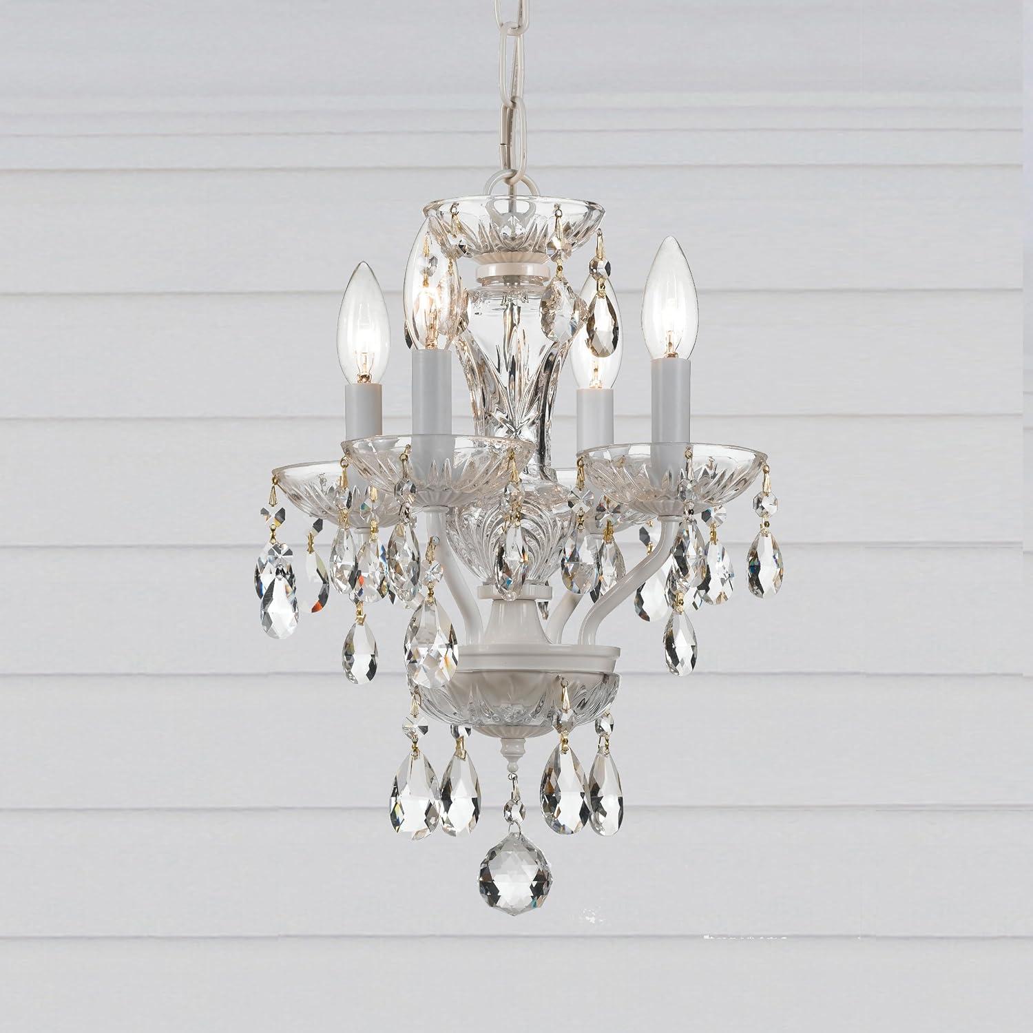 Crystorama Traditional Italian Crystal 4 Light White Mini Chandelier - 11'' W x 15'' H