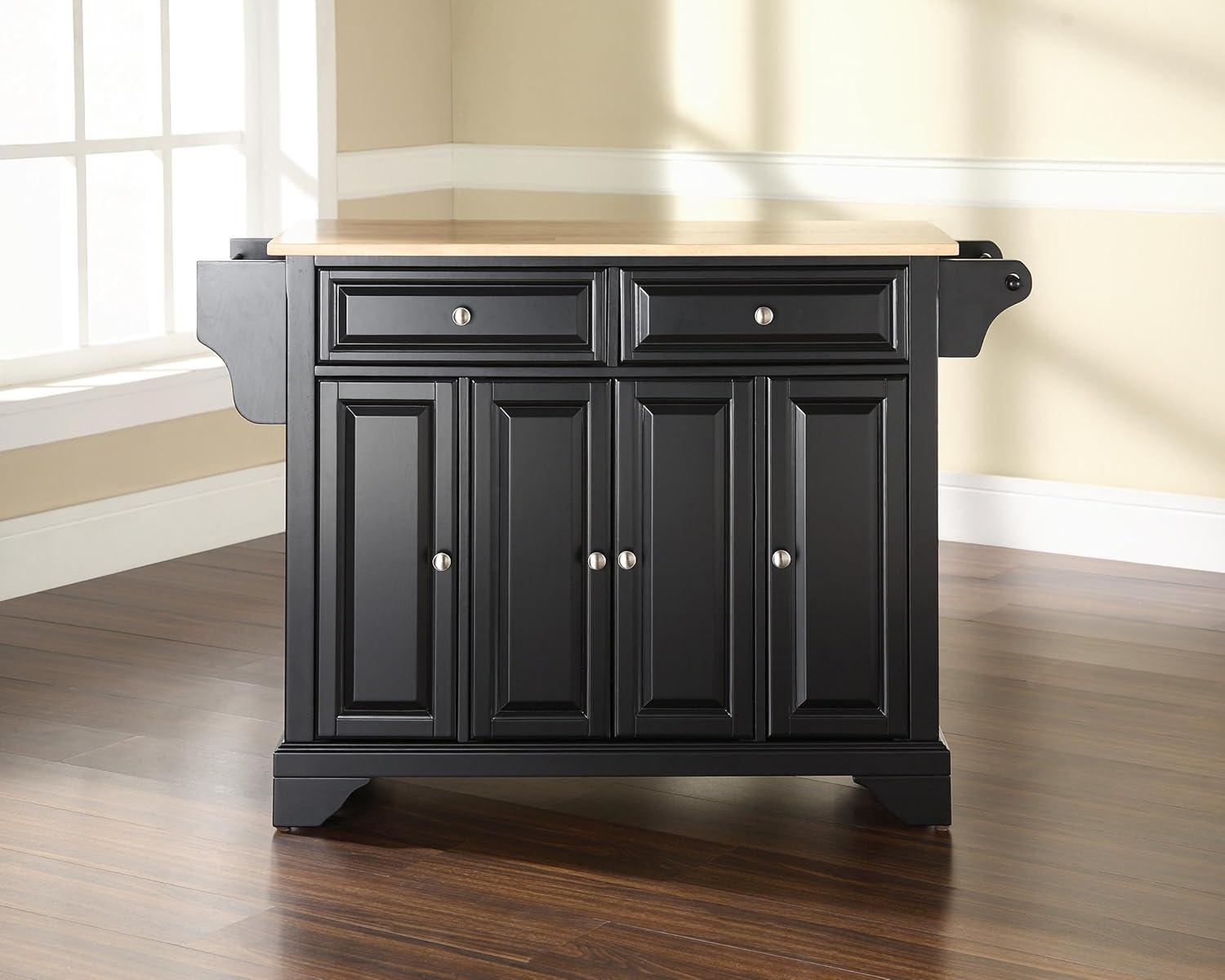 Crosley Furniture LaFayette Natural Wood Top Kitchen Island in Black