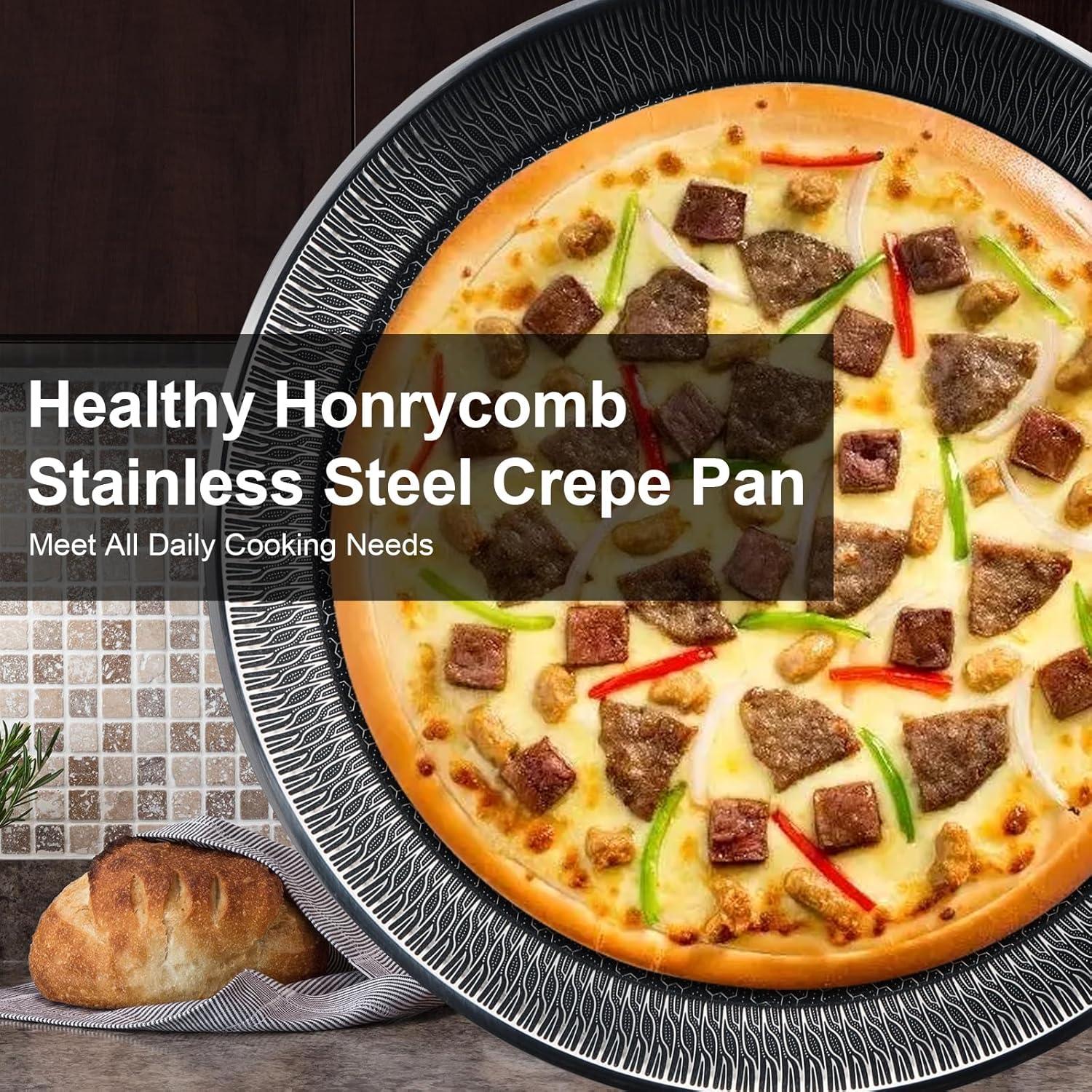 Innerwell 11'' Stainless Stee Nonstick Crepe Panl Honeycomb Coating Flat Skillet Tawa Dosa Tortilla Pan PFOA-Free,Omelet Pan with All Stove Tops Available