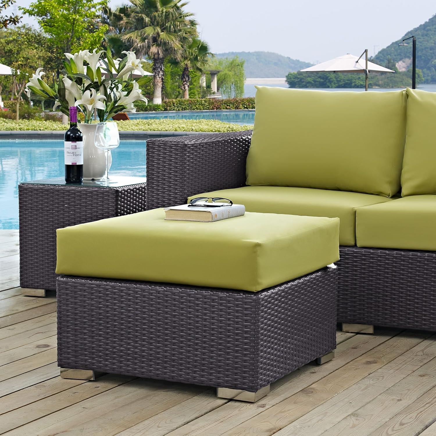 Convene Espresso Peridot Outdoor Patio Wicker Ottoman