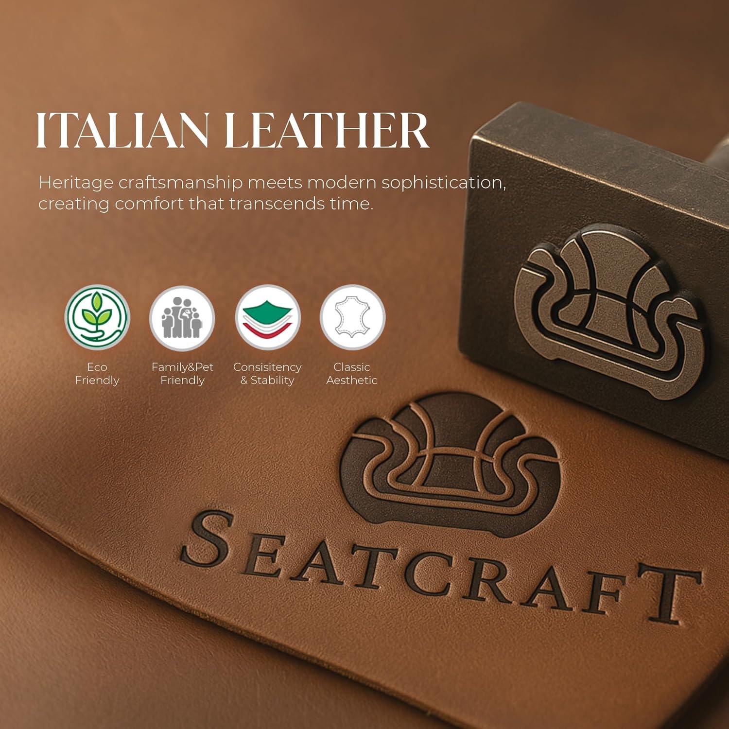 Seatcraft Serenity Italian Leather Home Theater Seating - Living Room - Power Recline - Tray Tables - in-Arm Storage - Ambient Base Lighting and Lighted Cupholders (Row of 4 Middle Loveseat, Cream)