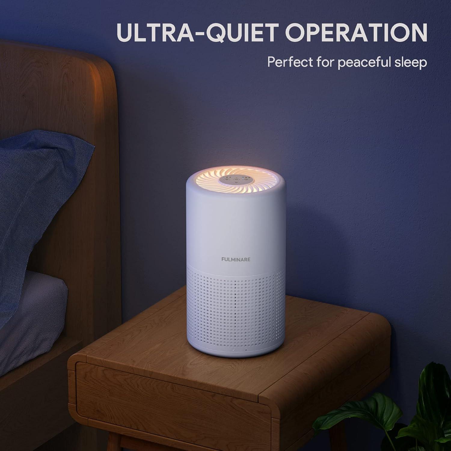 White Compact HEPA Air Purifier with Night Light