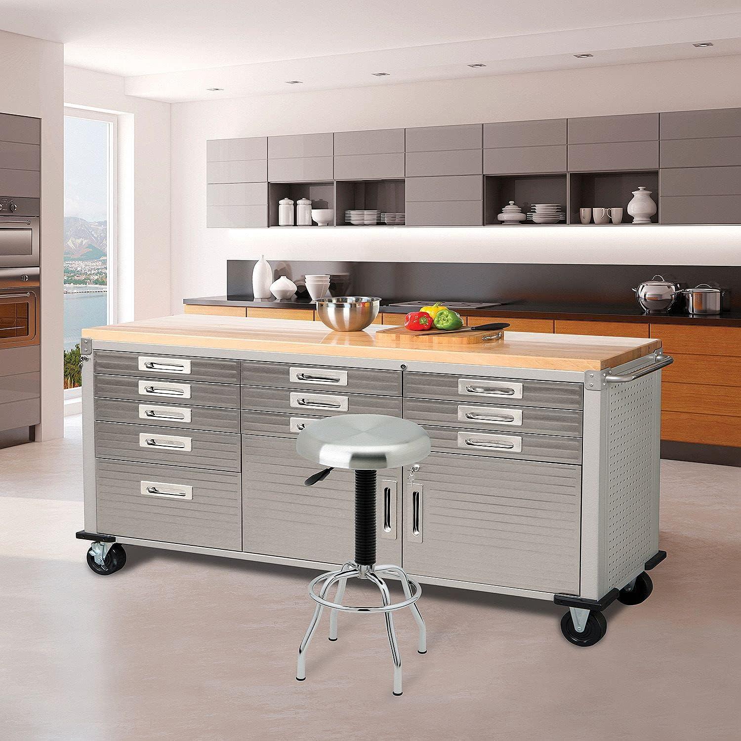 Granite Gray Heavy Duty Rolling Workbench with Wood Top