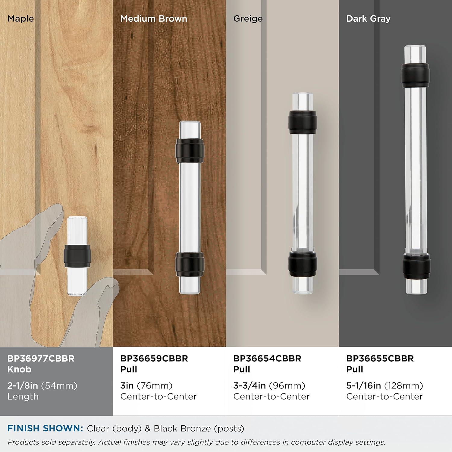 Amerock Glacio 2-1/8 inch (54mm) Length Clear/Black Bronze Cabinet Knob